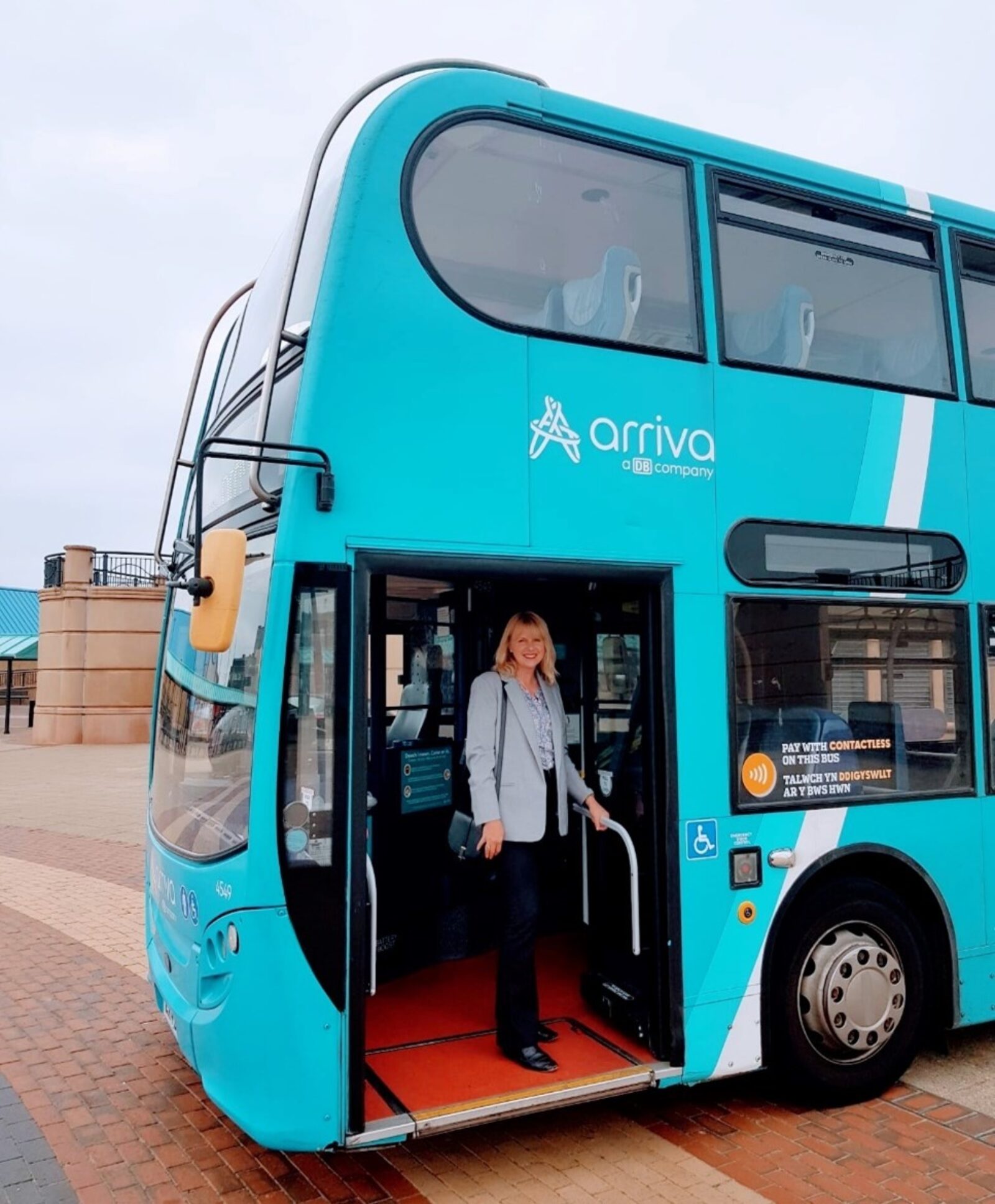 Carolyn on an Arriva bus in Rhyl